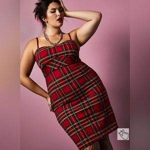 TORRID BETSEY JOHNSON RED TARTAN PONTE STRAPLESS BODYCON DRESS PLAID RED PLUS 16